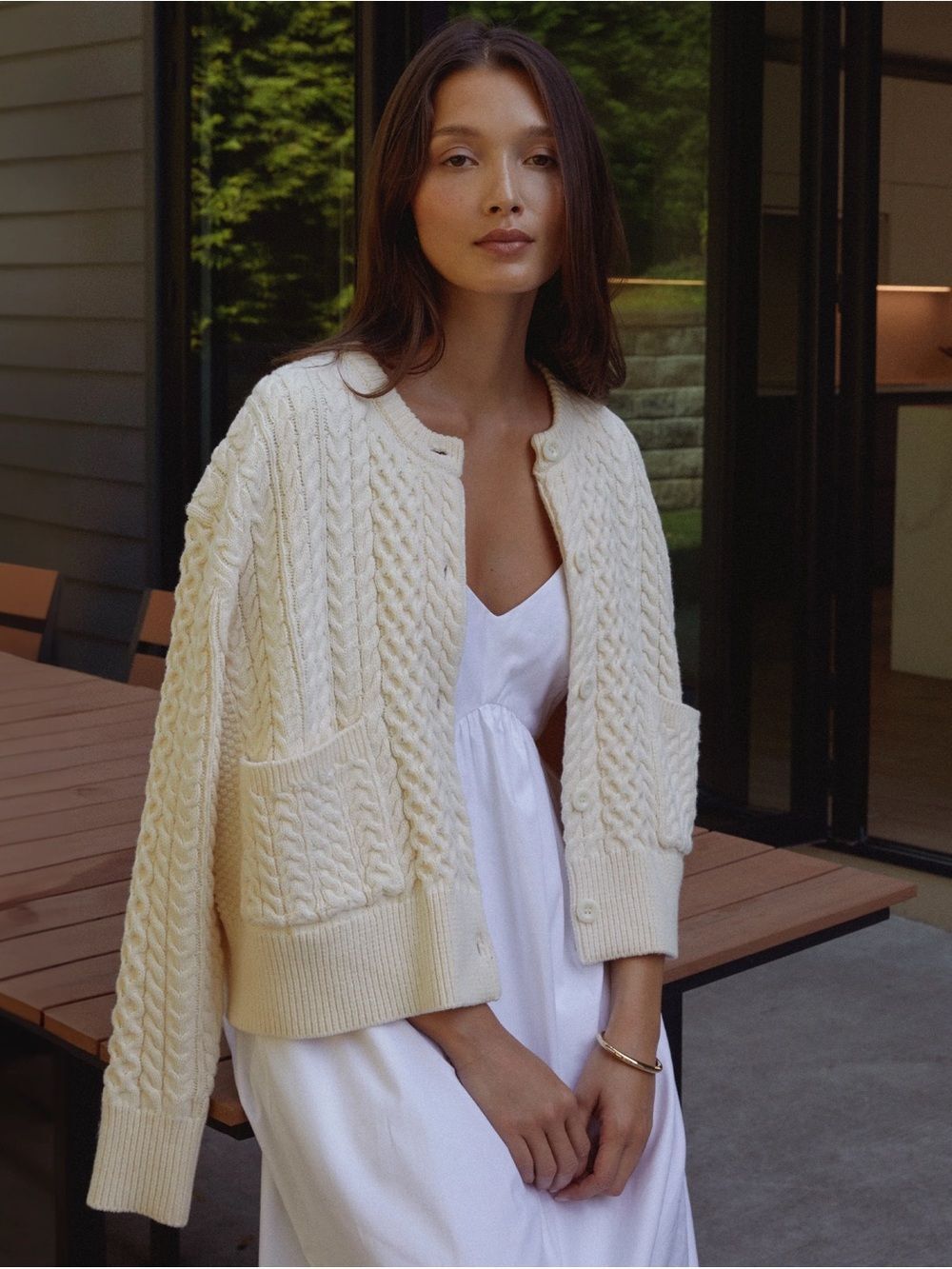 NWT CAARA Cream Cable Knit Oversized Cardigan Size M